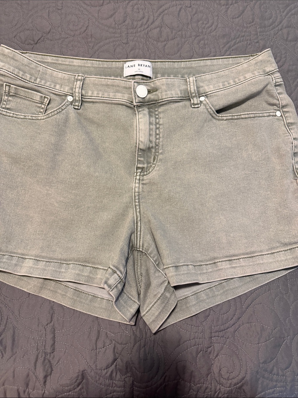 Lane Bryant Olive-Taupe Stretch Denim Shorts